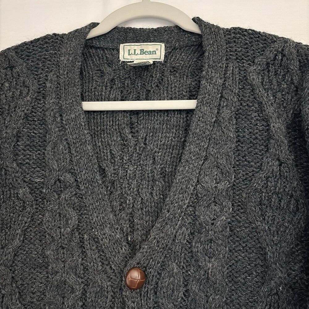 LL Bean Men Gray/Blue Cardigan sweater button up‎ 100% Wool Outdoors Large - Picture 6 of 13